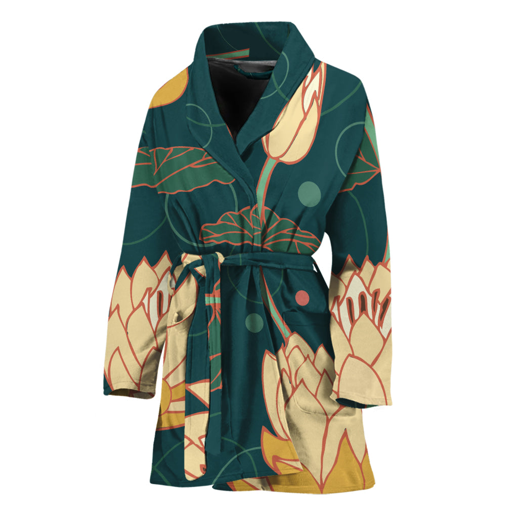 Vintage Lotus Pattern Print Women's Bathrobe