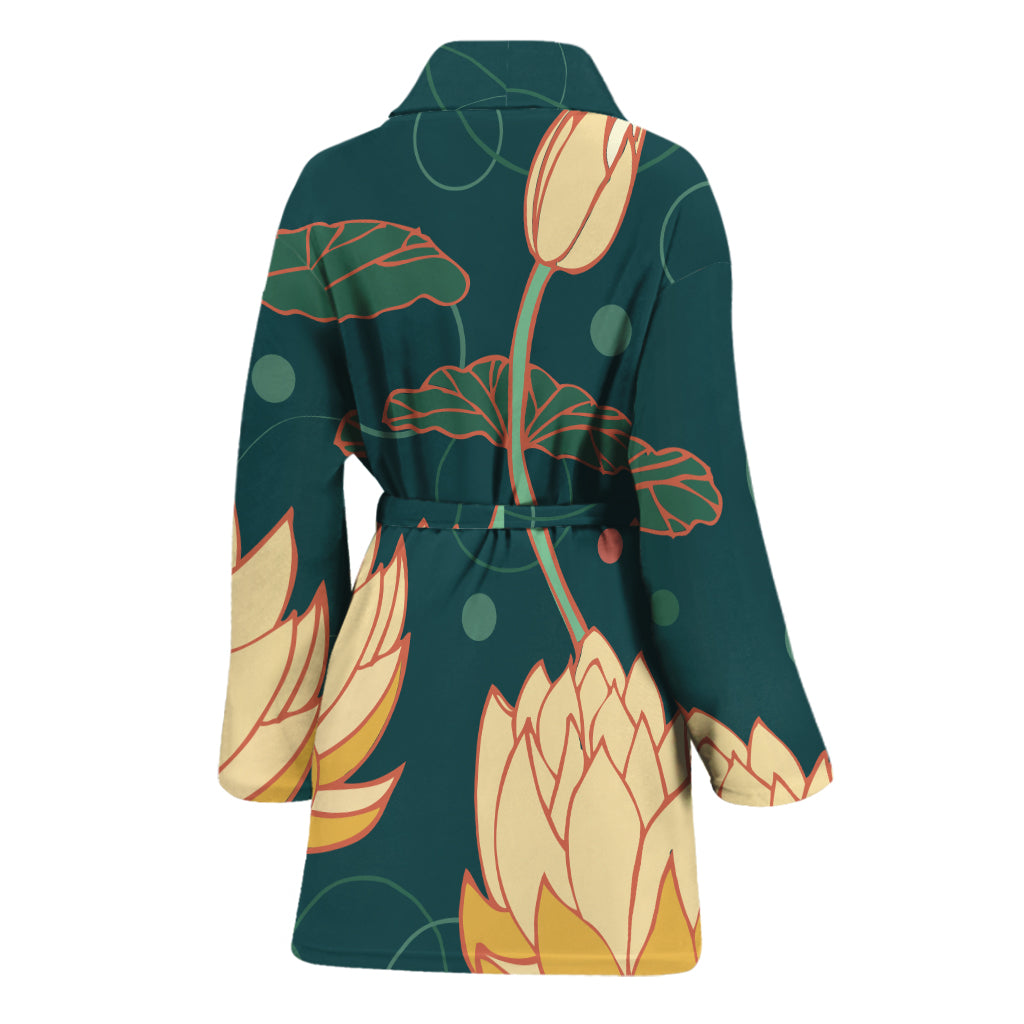 Vintage Lotus Pattern Print Women's Bathrobe