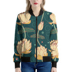 Vintage Lotus Pattern Print Women's Bomber Jacket