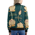Vintage Lotus Pattern Print Women's Bomber Jacket
