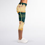 Vintage Lotus Pattern Print Women's Capri Leggings