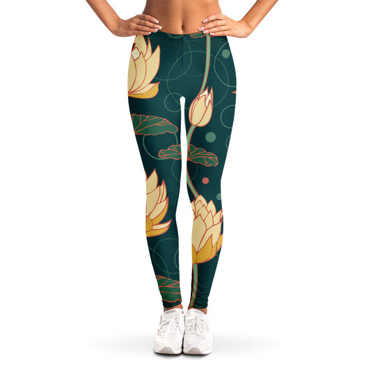 Vintage Lotus Pattern Print Women's Leggings