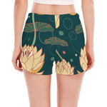 Vintage Lotus Pattern Print Women's Split Running Shorts