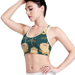 Vintage Lotus Pattern Print Women's Sports Bra
