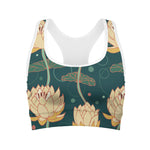 Vintage Lotus Pattern Print Women's Sports Bra