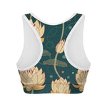 Vintage Lotus Pattern Print Women's Sports Bra