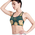 Vintage Lotus Pattern Print Women's Sports Bra