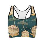 Vintage Lotus Pattern Print Women's Sports Bra