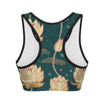 Vintage Lotus Pattern Print Women's Sports Bra