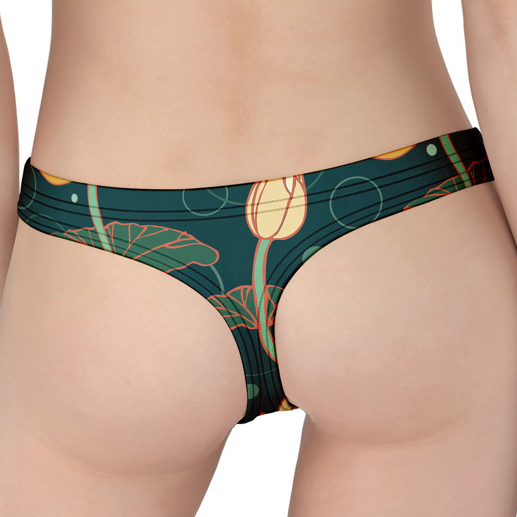 Vintage Lotus Pattern Print Women's Thong