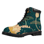 Vintage Lotus Pattern Print Work Boots