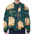 Vintage Lotus Pattern Print Zip Sleeve Bomber Jacket