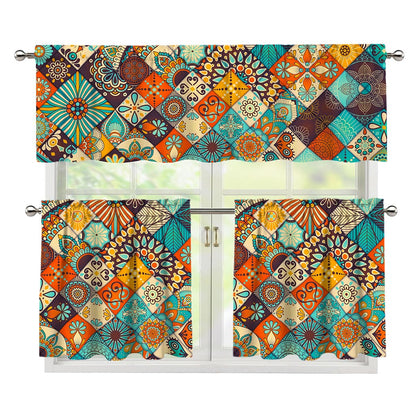 Vintage Mandala Bohemian Pattern Print 3 Piece Kitchen Curtains