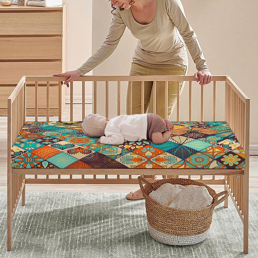 Vintage Mandala Bohemian Pattern Print Baby Crib Sheet