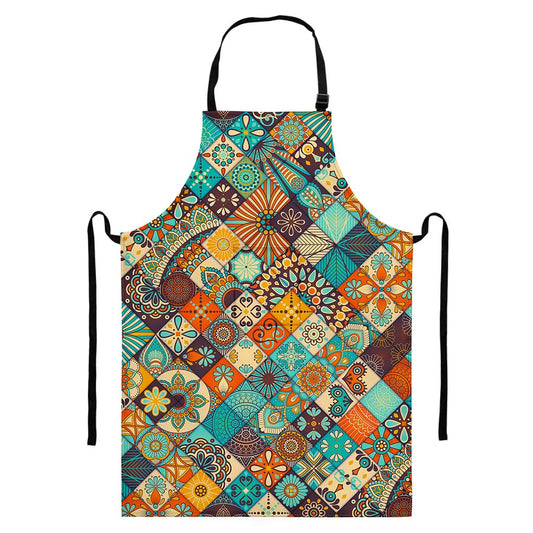 Vintage Mandala Bohemian Pattern Print Bib Apron With Pocket