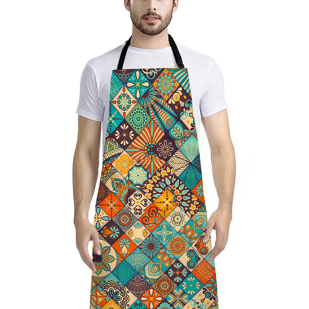 Vintage Mandala Bohemian Pattern Print Bib Apron With Pocket