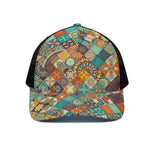Vintage Mandala Bohemian Pattern Print Black Mesh Trucker Cap