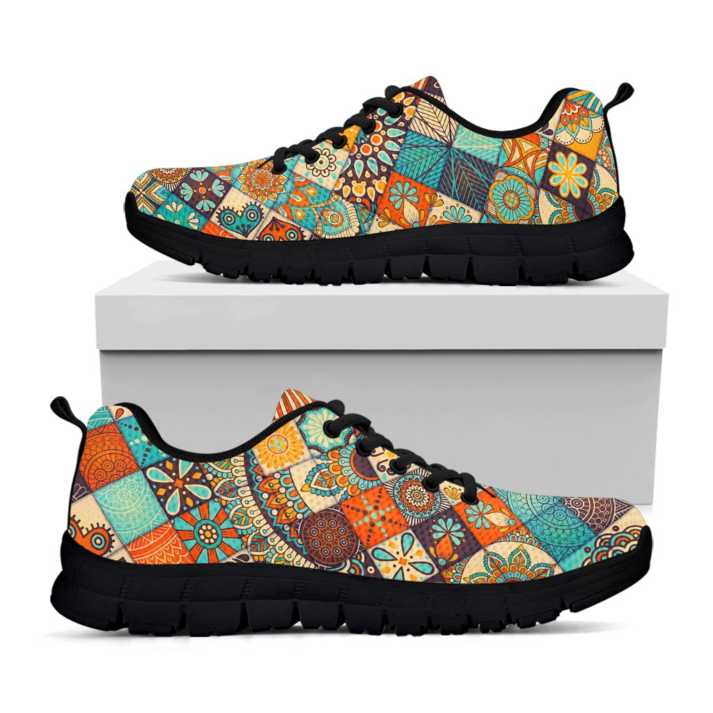 Vintage Mandala Bohemian Pattern Print Black Running Shoes