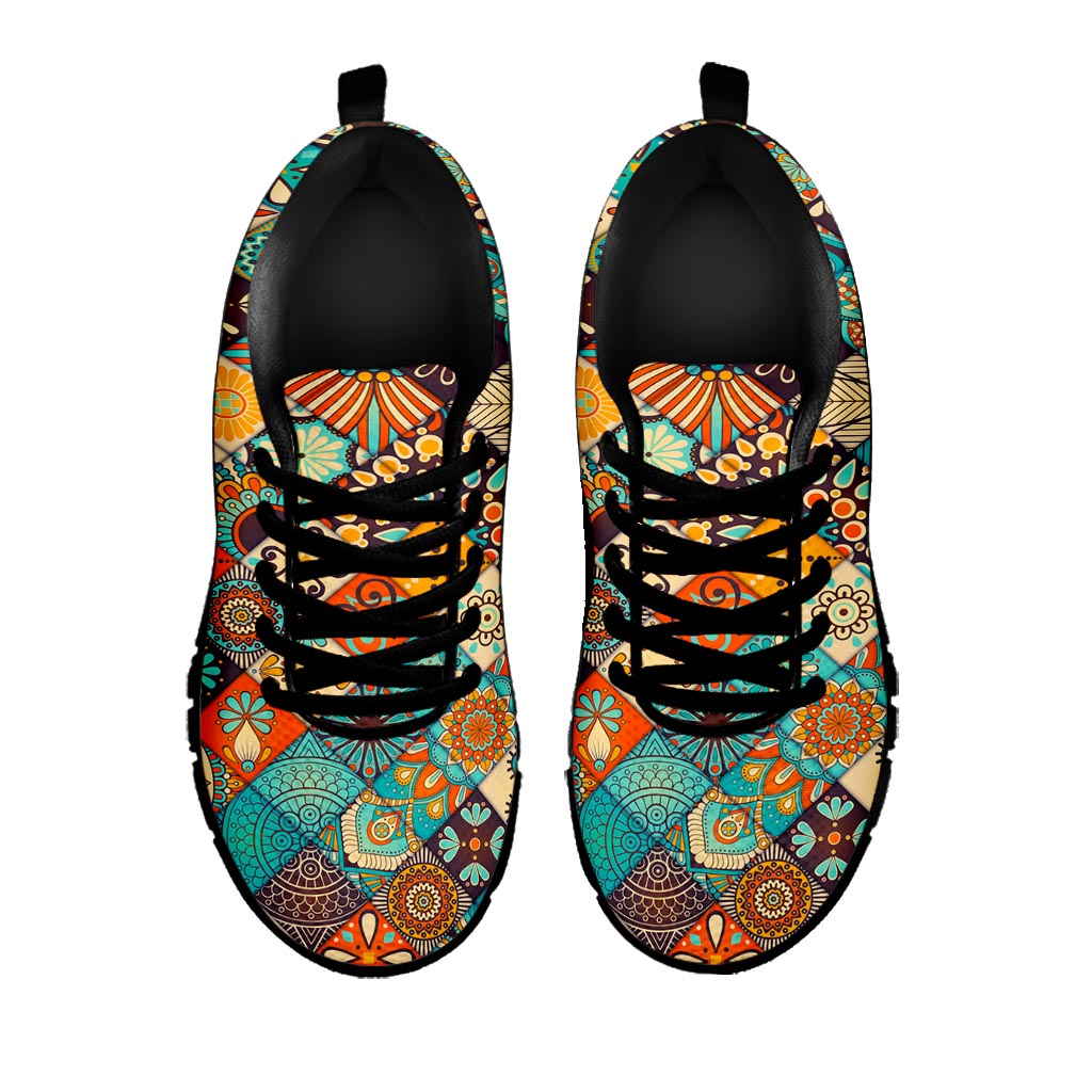 Vintage Mandala Bohemian Pattern Print Black Running Shoes