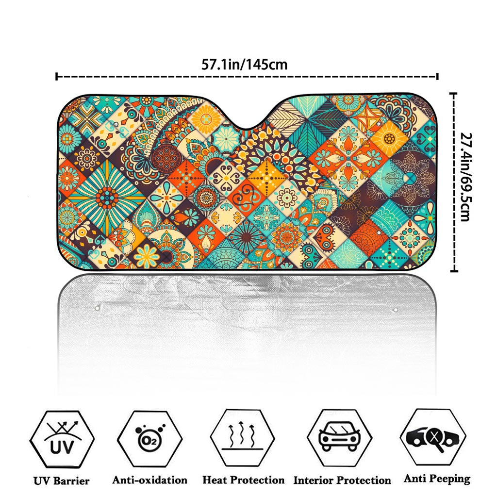 Vintage Mandala Bohemian Pattern Print Car Windshield Sun Shade