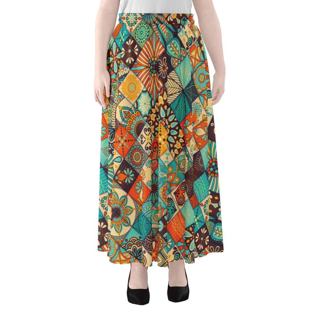 Vintage Mandala Bohemian Pattern Print Chiffon Maxi Skirt