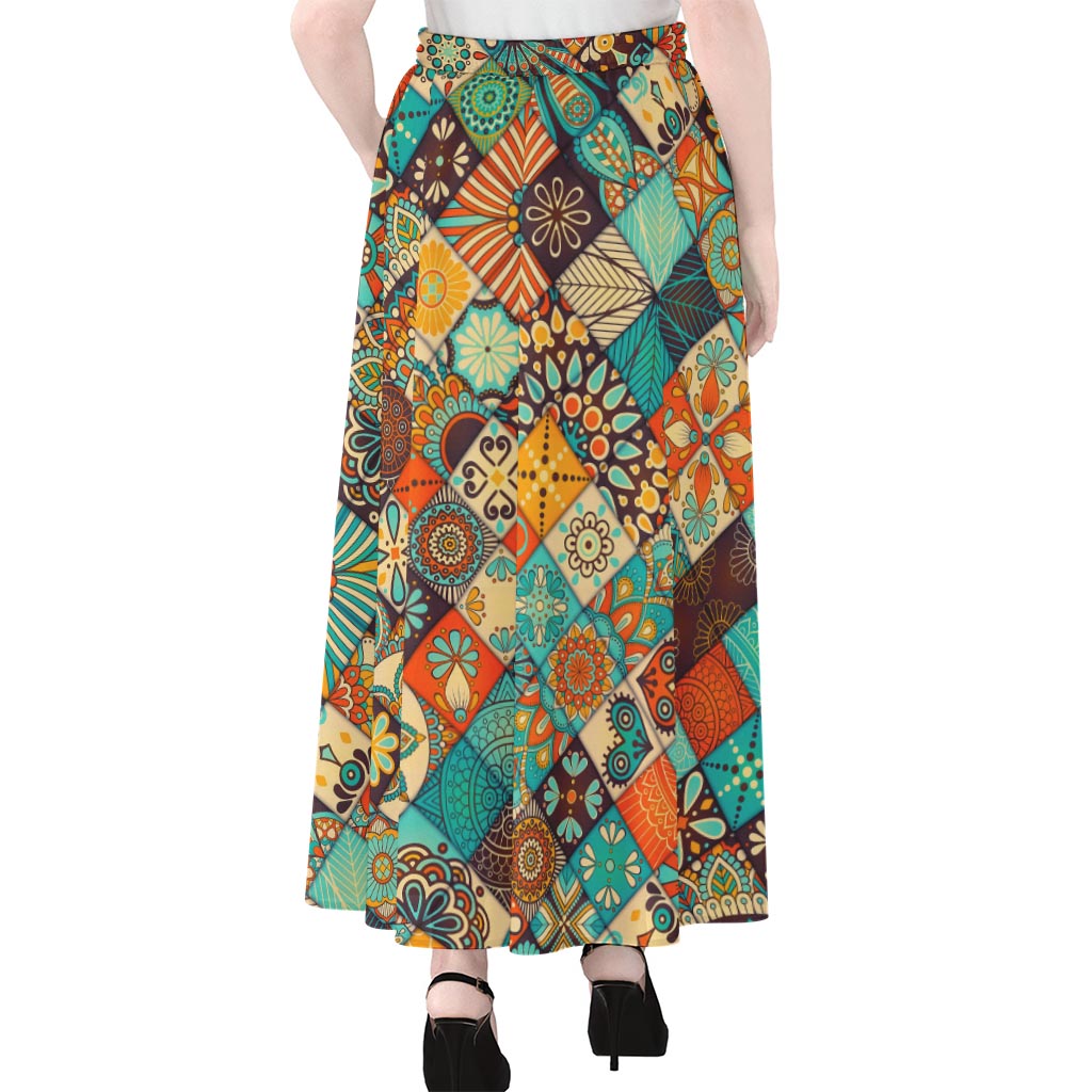 Vintage Mandala Bohemian Pattern Print Chiffon Maxi Skirt