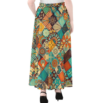Vintage Mandala Bohemian Pattern Print Chiffon Maxi Skirt
