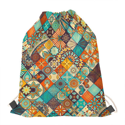 Vintage Mandala Bohemian Pattern Print Drawstring Bag