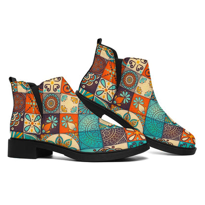 Vintage Mandala Bohemian Pattern Print Flat Ankle Boots
