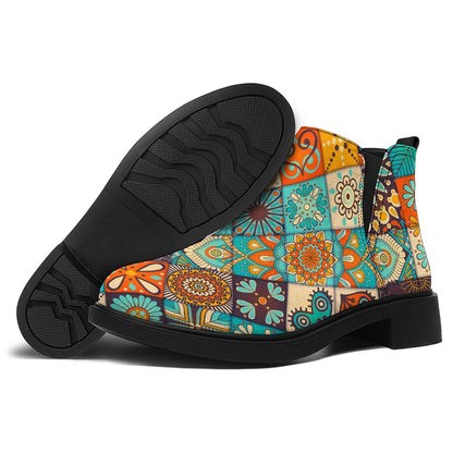 Vintage Mandala Bohemian Pattern Print Flat Ankle Boots