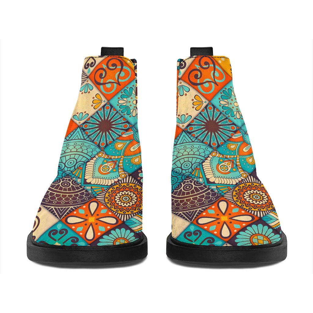 Vintage Mandala Bohemian Pattern Print Flat Ankle Boots