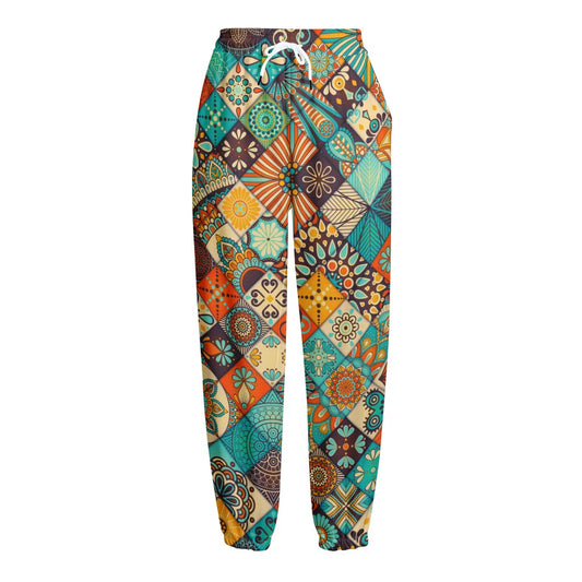 Vintage Mandala Bohemian Pattern Print Fleece Lined Knit Pants