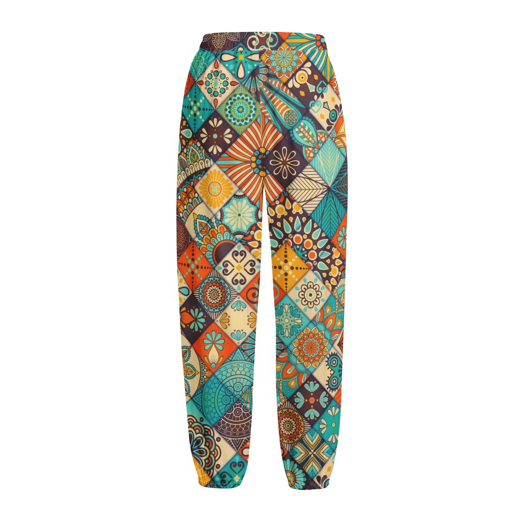 Vintage Mandala Bohemian Pattern Print Fleece Lined Knit Pants