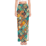 Vintage Mandala Bohemian Pattern Print High Slit Maxi Skirt