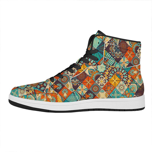 Vintage Mandala Bohemian Pattern Print High Top Leather Sneakers