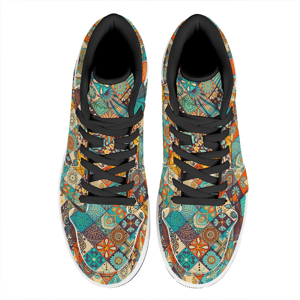 Vintage Mandala Bohemian Pattern Print High Top Leather Sneakers