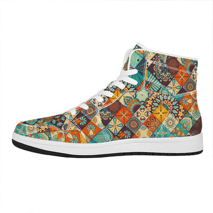 Vintage Mandala Bohemian Pattern Print High Top Leather Sneakers