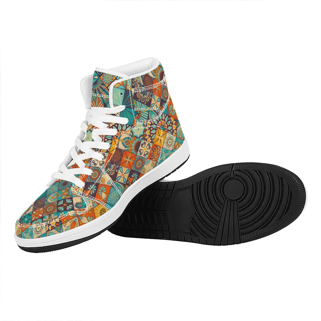 Vintage Mandala Bohemian Pattern Print High Top Leather Sneakers