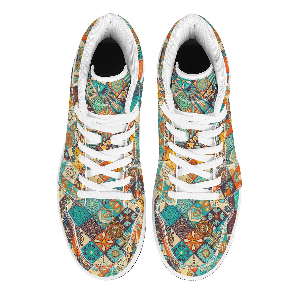 Vintage Mandala Bohemian Pattern Print High Top Leather Sneakers