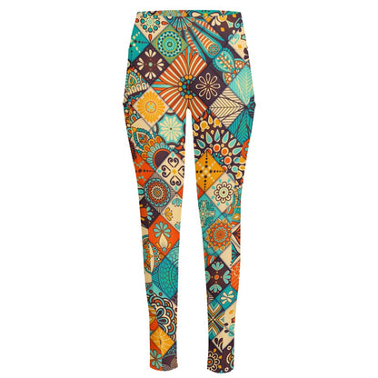 Vintage Mandala Bohemian Pattern Print High-Waisted Pocket Leggings