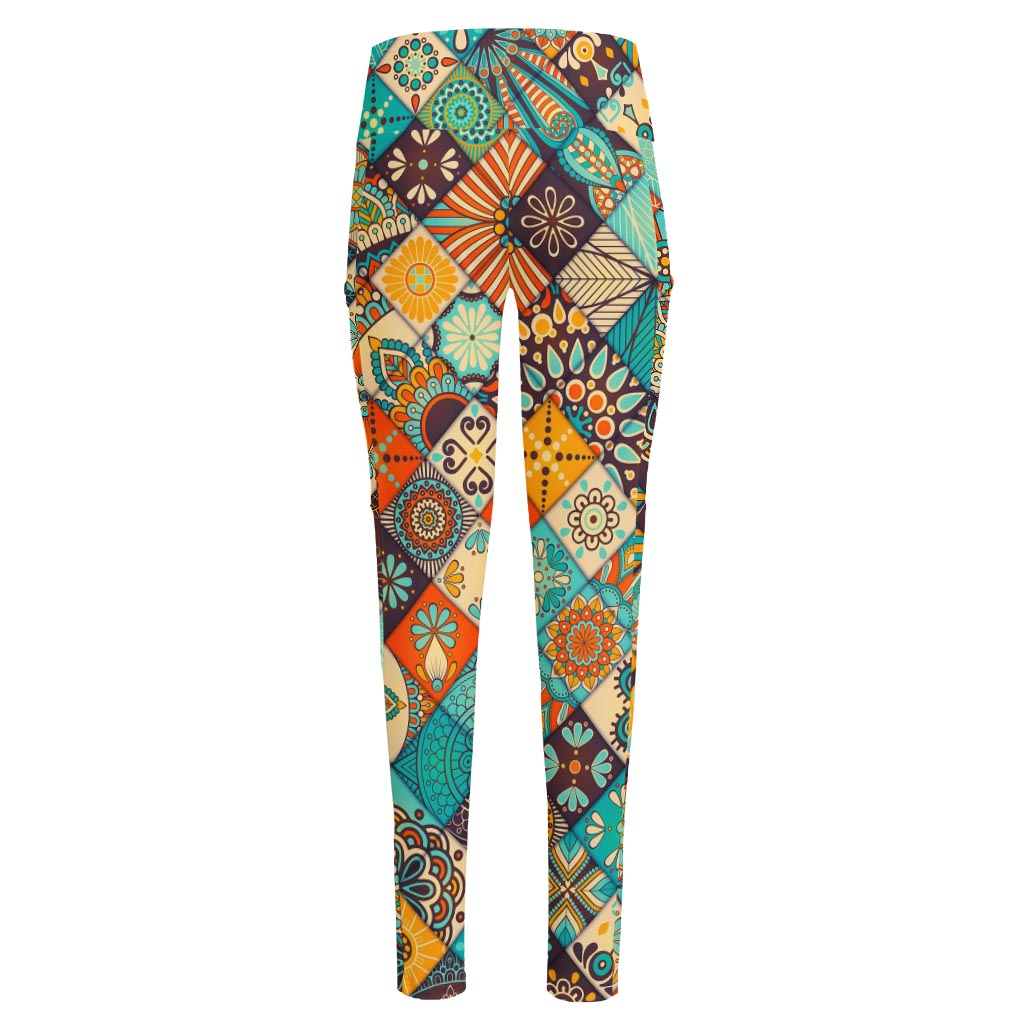 Vintage Mandala Bohemian Pattern Print High-Waisted Pocket Leggings