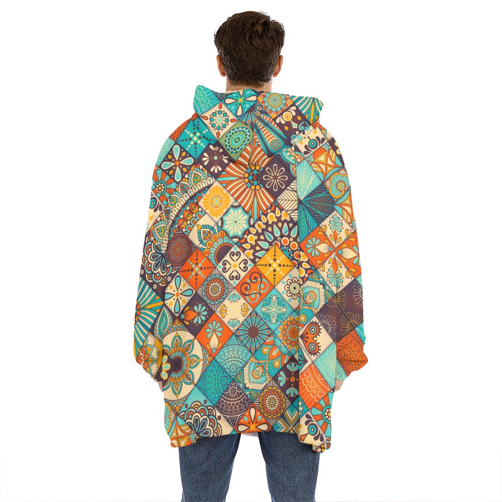 Vintage Mandala Bohemian Pattern Print Hoodie Blanket