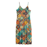 Vintage Mandala Bohemian Pattern Print Jersey Midi Cami Dress