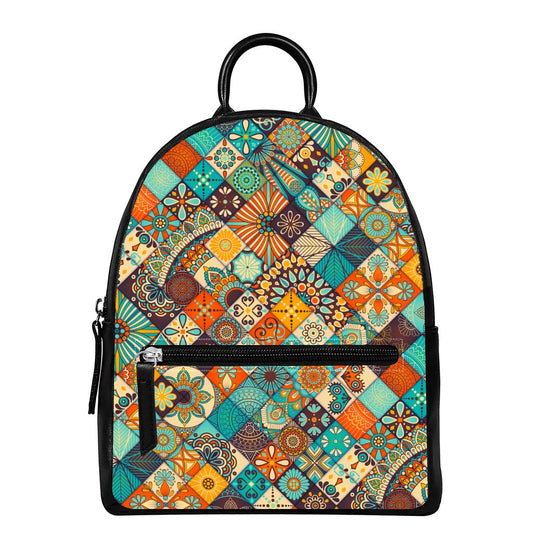 Vintage Mandala Bohemian Pattern Print Leather Backpack