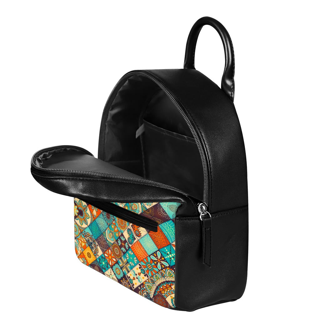 Vintage Mandala Bohemian Pattern Print Leather Backpack