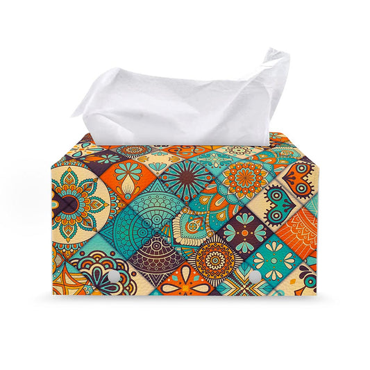 Vintage Mandala Bohemian Pattern Print Leather Tissue Box Cover