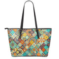 Vintage Mandala Bohemian Pattern Print Leather Tote Bag With Zipper