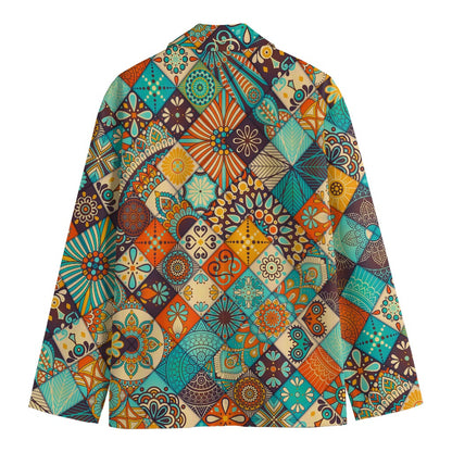 Vintage Mandala Bohemian Pattern Print Men's Cotton Blazer