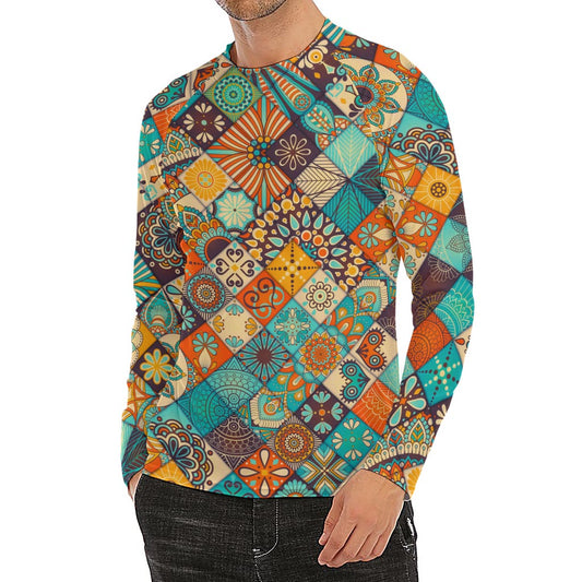 Vintage Mandala Bohemian Pattern Print Men's Long Sleeve Rash Guard
