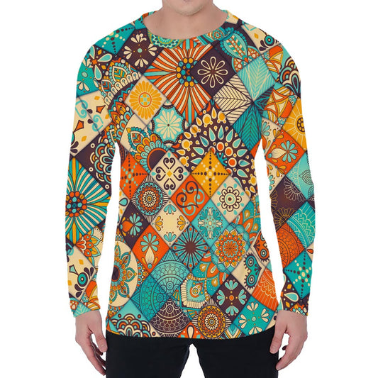 Vintage Mandala Bohemian Pattern Print Men's Long Sleeve T-Shirt